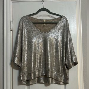 Gold shimmer oversized blouse with bell sleeve size Large